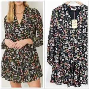 Entro Black Floral Long Sleeve Mini Dress